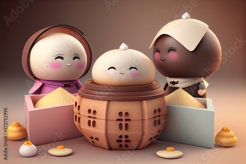 Background of a 3D Cute Dim Sum Character. Generative AI