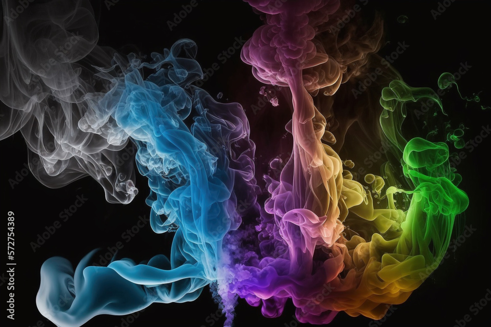 Fototapeta premium Abstract smoke rgb colors on black background wallpaper - generative AI
