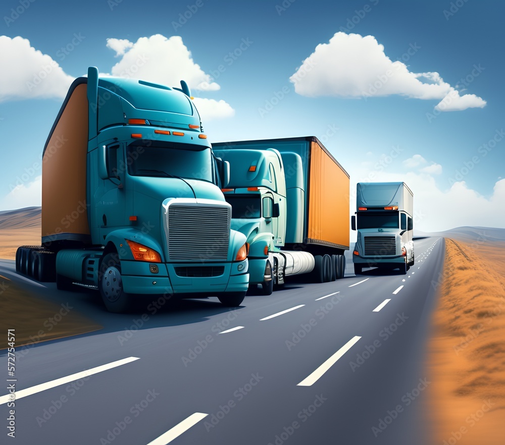 Truck Driving on Road, Generative AI Illustration