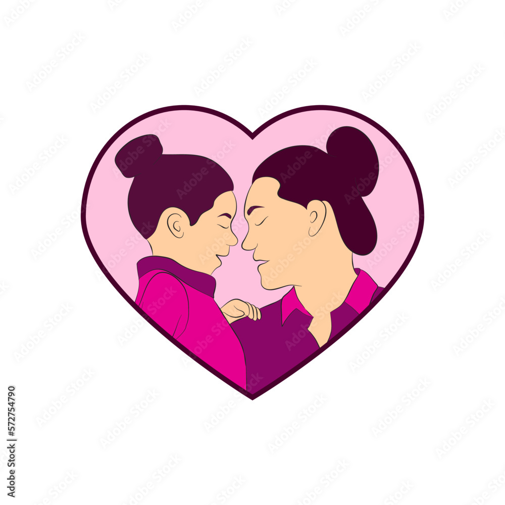 Cute Mother with her daughter in heart shape vector illustration Cute Mother with her daughter in heart shape vector illustration