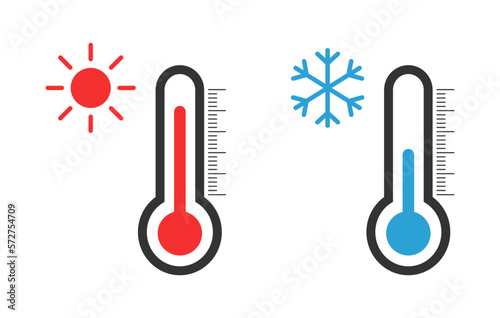 Thermometer vector icon illustration. Hot and cold temperature for summer and winter design concept photo