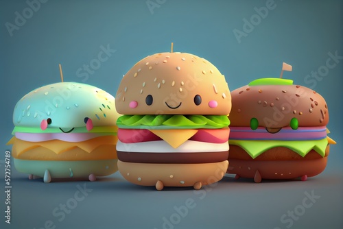 Background of a 3D Cute Hamburger Character. Generative AI