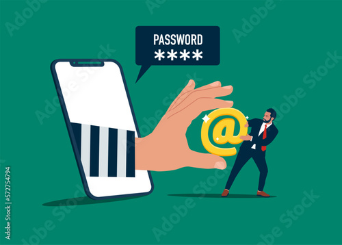 Hacker steal icon email use smartphone. Cyber security and phishing concept. Modern vector illustration in flat style
