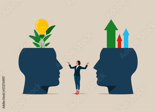 Business brainstorming. Business with creativity and decisions.  Mindset grow concept with human head. Modern vector illustration in flat style 