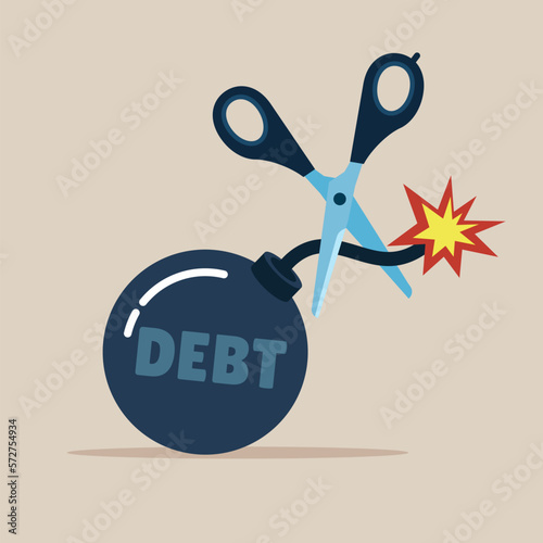 Scissors to cut debt bomb.   Modern vector illustration in flat style 