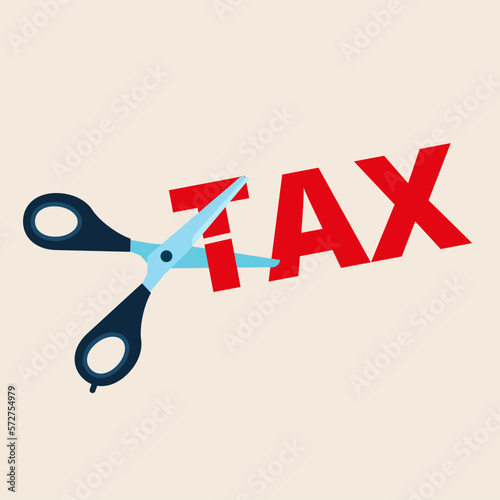 Scissors cutting big TAX. Reduce Tax Business concept. Modern vector illustration in flat style 