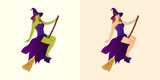 Halloween witch on broom illustration