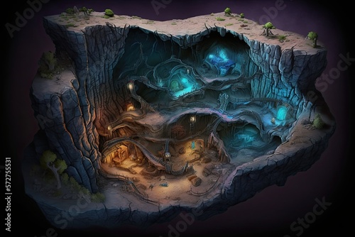Tela An Epic Dungeon Map. Battle map for fantasy game. Generative AI