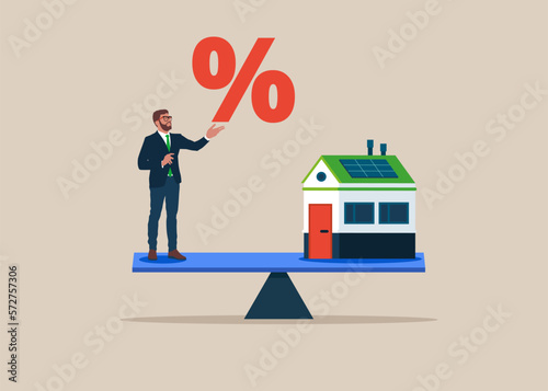 House and percentage on scales. Seesaw and balance Modern vector illustration in flat style
