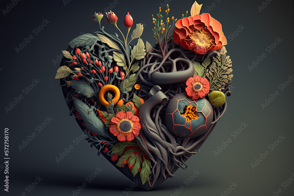 volumetric heart of flowers. concept of love. Generative AI