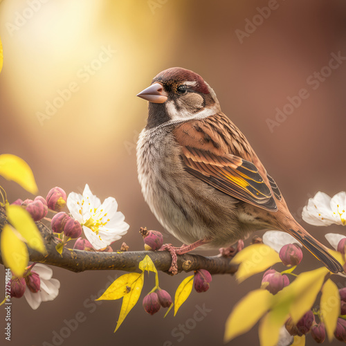 Sparrow on branch. Generative AI