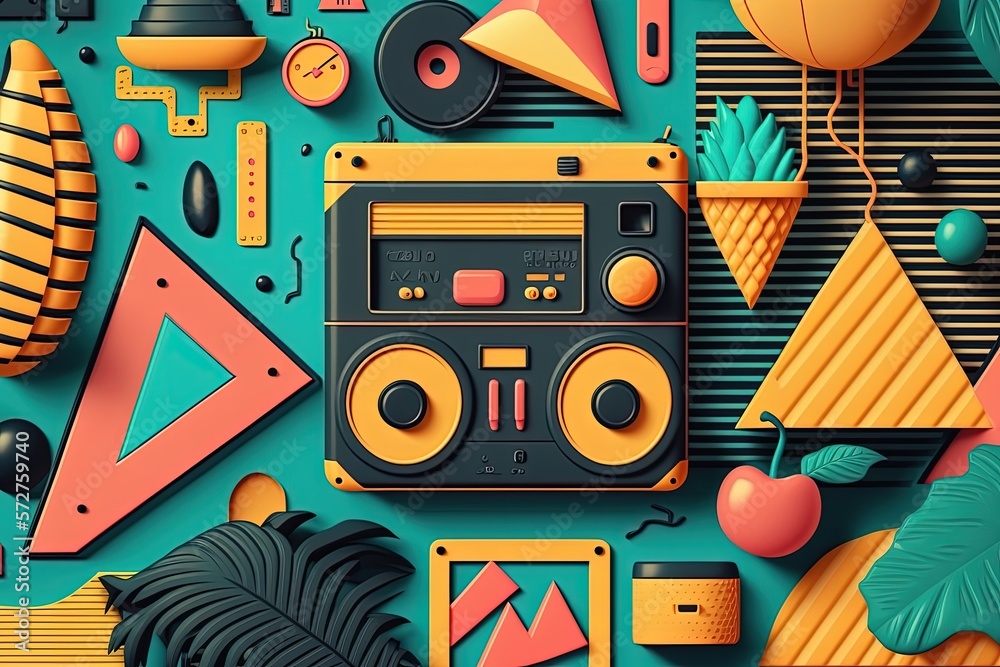 Background with objects and electronics from the 80s and 90s, retro ...