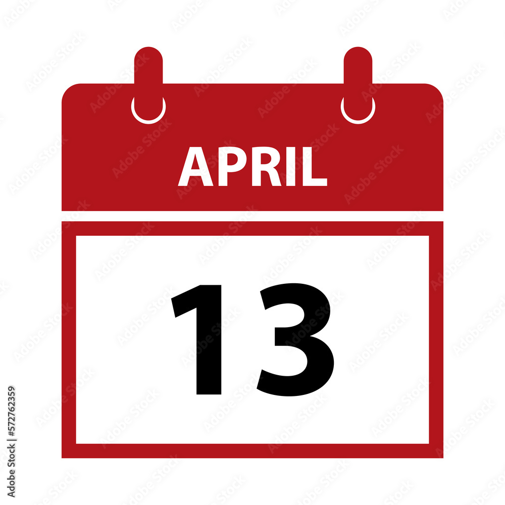 April 13. Vector flat daily calendar icon. Date and time, day, month for birthday, anniversary, appointment, remainder or event. Holiday. April 13. Vector flat daily calendar icon. Date and time, day, month for birthday, anniversary, appointment, remainder or event. Holiday.