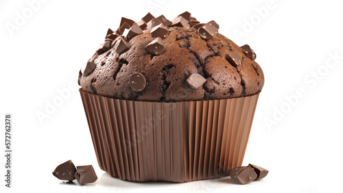 Muffin chocolate cupcake close-up studio photography isolated on a white background bakery