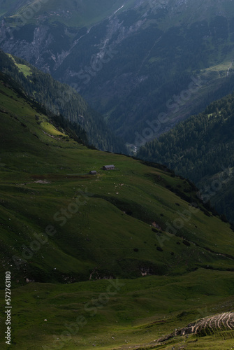 View on green hills in mountains