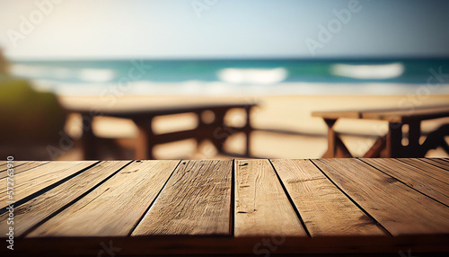 Fotografiet Table on the beach, deck, Generative AI