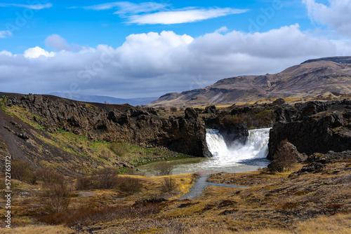 Godafoss a horseshoe shaped waterfall in Iceland 12 meters high called  Waterfall of the Gods 