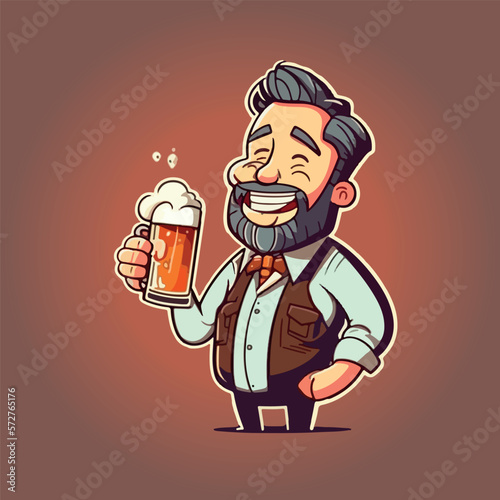 Happy man holding beer cartoon vector illustration 