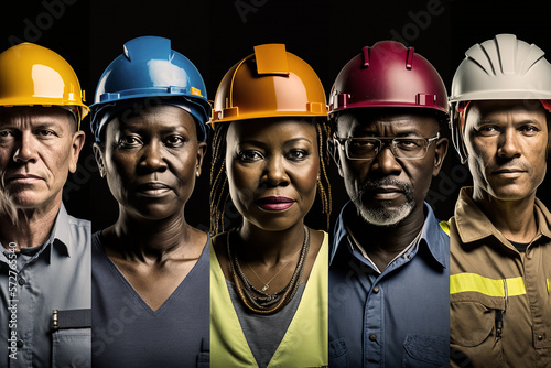 group of manual workers engineering standing with confident at work place. Concept of smart industry worker operating. Diversity of people of men and women,generative ai.