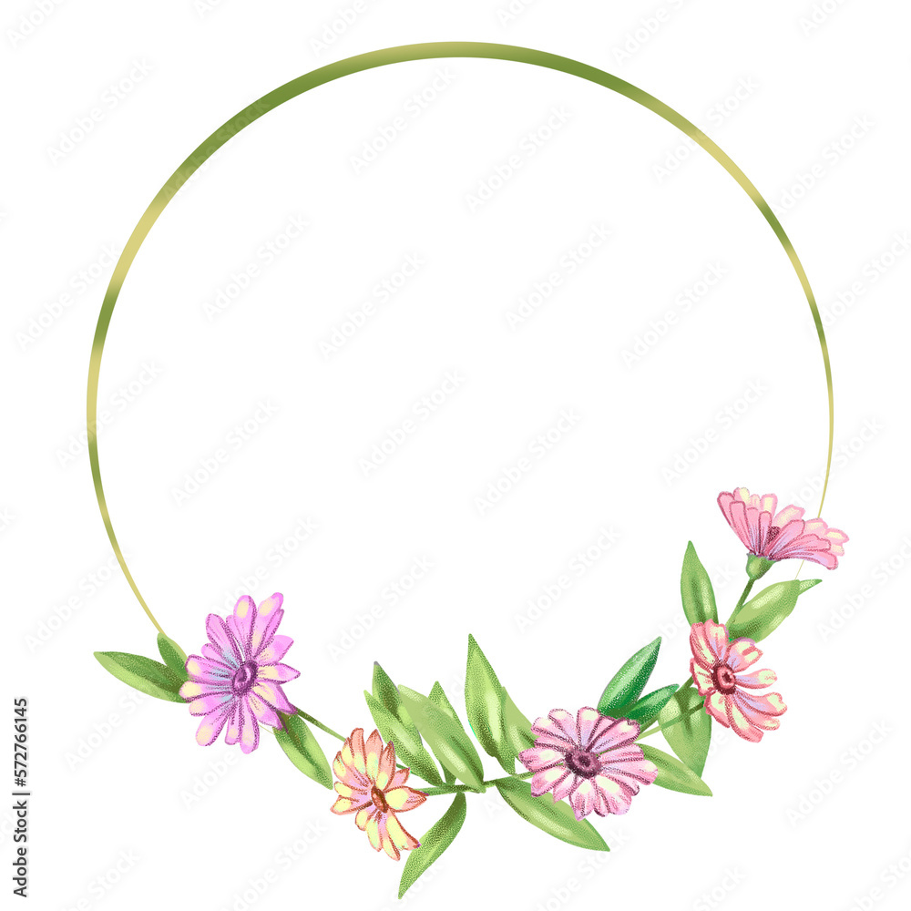 Round frame with flowers illustration. High quality illustration