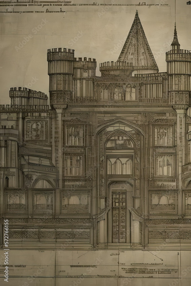 Ancient castle blueprint concept illustration - AI Illustration