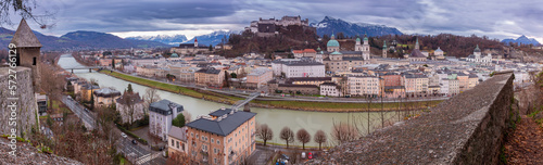 Salzburg. Panoramic view of the old historical part of the city at dawn.