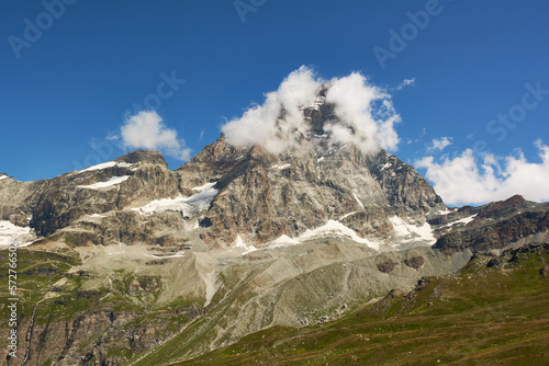 The south face of the Matterhorn Mount. View from Breuil-Cervinia in Italy