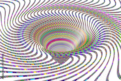 3d rendered spiral arms merging in hole colored shiny reflection