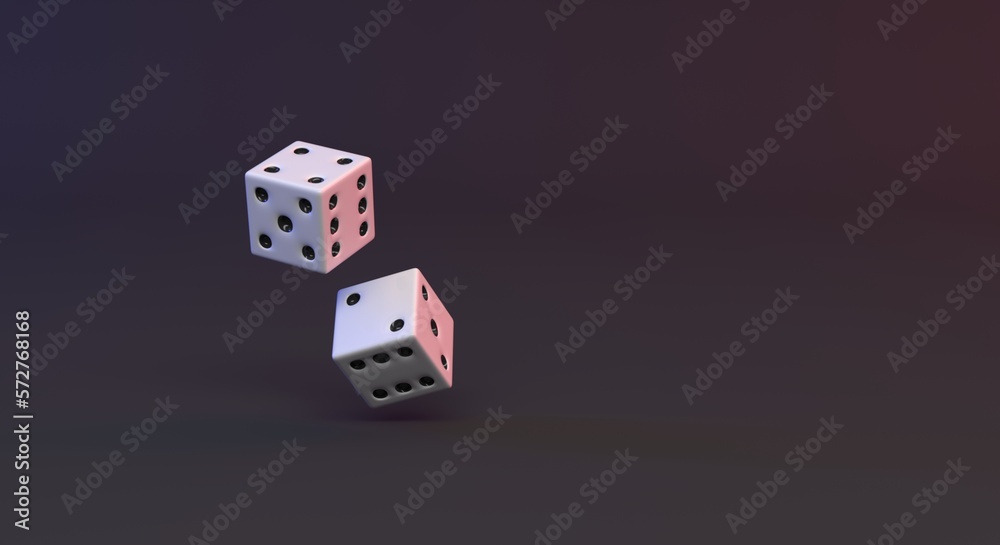 dice being thrown randomly on a plain background (3d illustration)