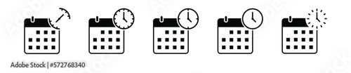 Calendar Icon collection. Calendar with time clock. Vector illustration