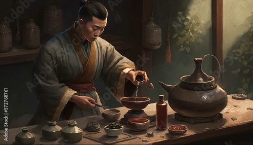 A tea master is performing a traditional gongfu tea ceremony photo
