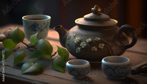 A traditional Chinese tea ceremony with a clay teapot