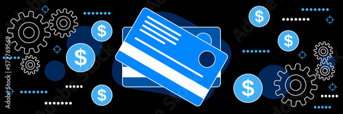 Bank cards dark theme style vector concept illustration