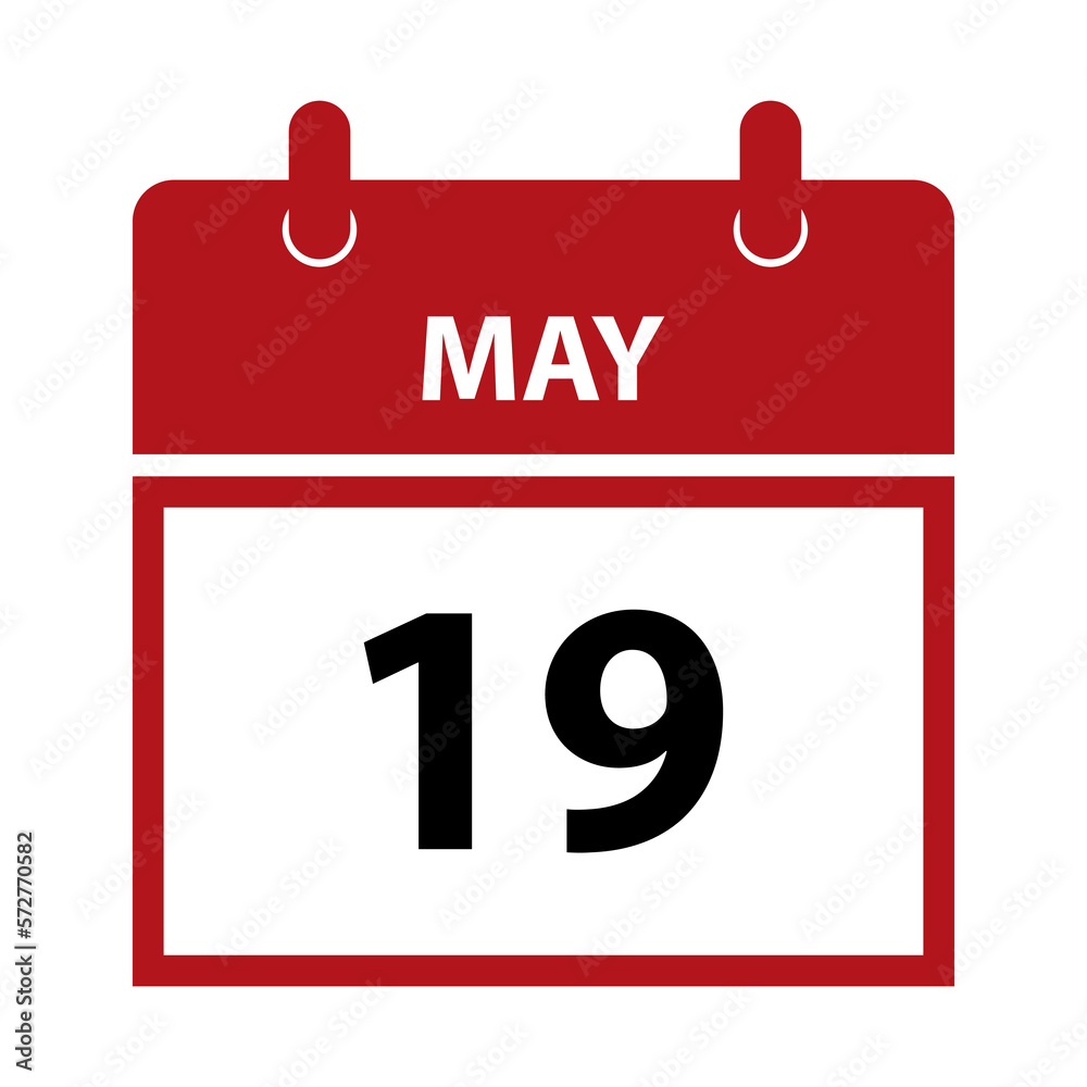 May 19. Vector flat daily calendar icon. Date and time, day, month for birthday, anniversary, appointment, remainder or event. Holiday. May 19. Vector flat daily calendar icon. Date and time, day, month for birthday, anniversary, appointment, remainder or event. Holiday.
