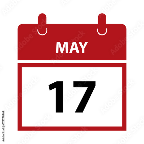 May 17. Vector flat daily calendar icon. Date and time, day, month for birthday, anniversary, appointment, remainder or event. Holiday. World Telecommunication Day, World Hypertension Day