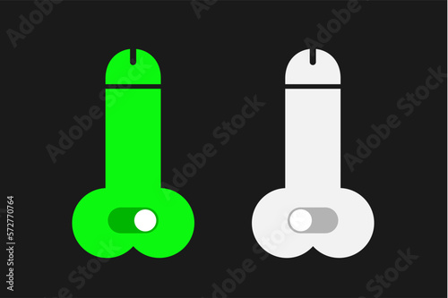Penis with symbol to turn on and switch off - vibrator, erectile dysfunction and sexual impotence. Sex organ and man male reproductive health. Symbol, sign, icon and pictogram as vector illustration. photo