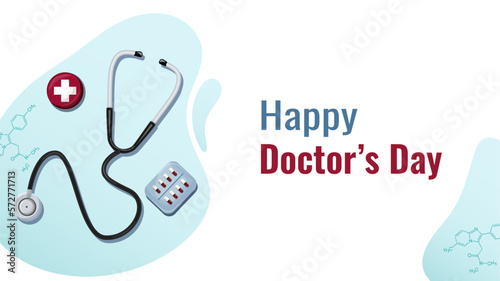 webconcept illstration doctor's day. banner template, postcard, pills, formulas, doctors stuff. vector, flat, cartoon style