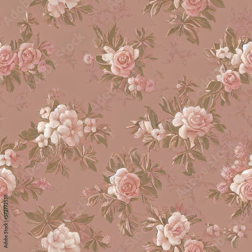 2d flat Baroque floral wallpaper, beautiful white cream pink peach gardenias, seamless repeat, smooth © Junior