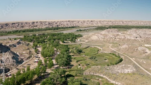 Aerial Dinosaur Provincial Park Alberta Canada UNESCO World Heritage Site