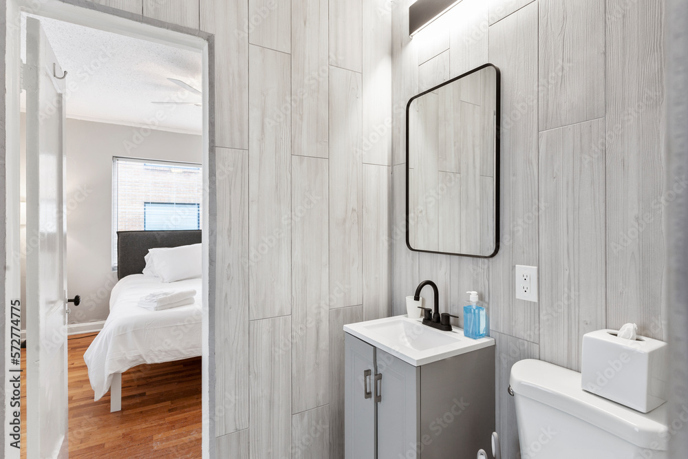 Obraz premium modern interior of a white apartment with open floor layout long term rental loft