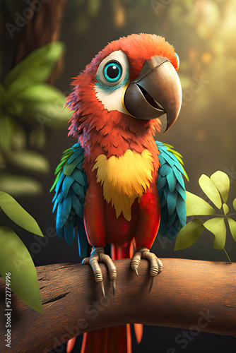 Cute Cartoon Colorful Macaw...