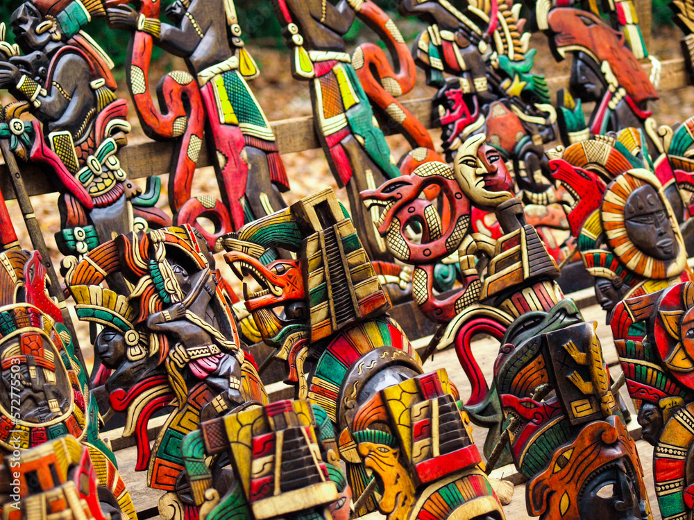 Colorful Maya art piece souvenir at a vendor in Chichen Itza Mexico
