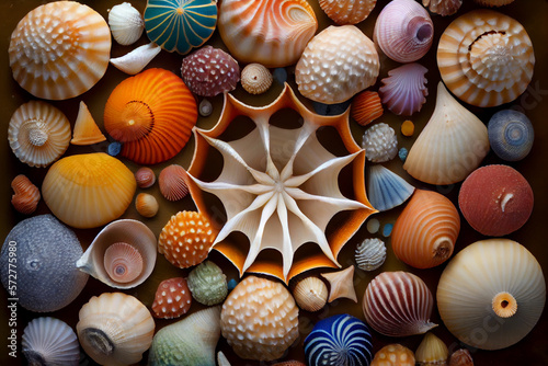 Hintergrund aus Muscheln und Schätzen aus dem Meer - Generative Ai