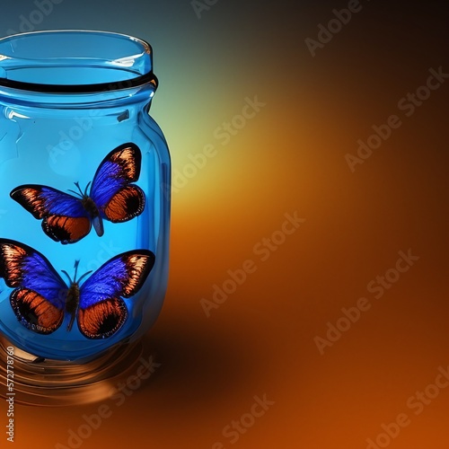 Freedom concept. Blue butterfly in a jar with generative ai
