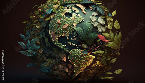 conceptual image planet earth and the may environment. highlighting the nature around planet earth. Leaves, flowers, water and earth, all enveloping the globe. World environment day, generative ai