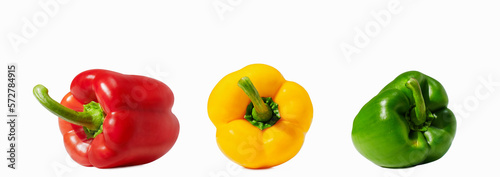 Yellow  red  green pepper on white background