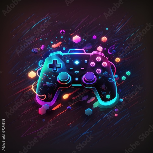abstract neon light game controller artwork design digital art wallpaper glowing space background  - generative a