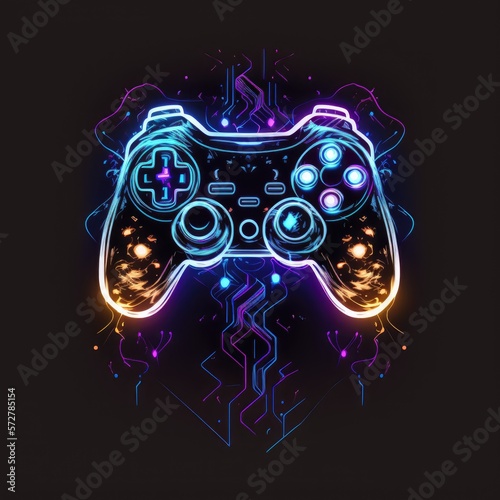 abstract neon light game controller artwork design digital art wallpaper glowing space background  - generative a