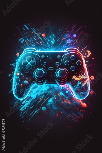 abstract neon light game controller artwork design digital art wallpaper glowing space background  - generative a