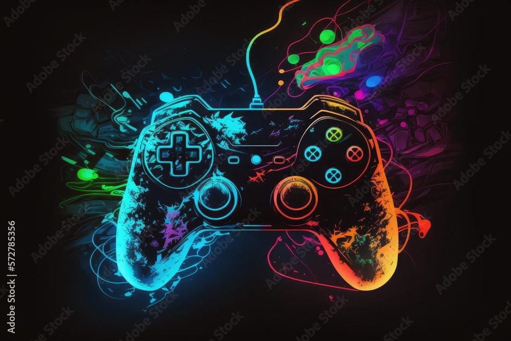 abstract neon light game controller artwork design digital art